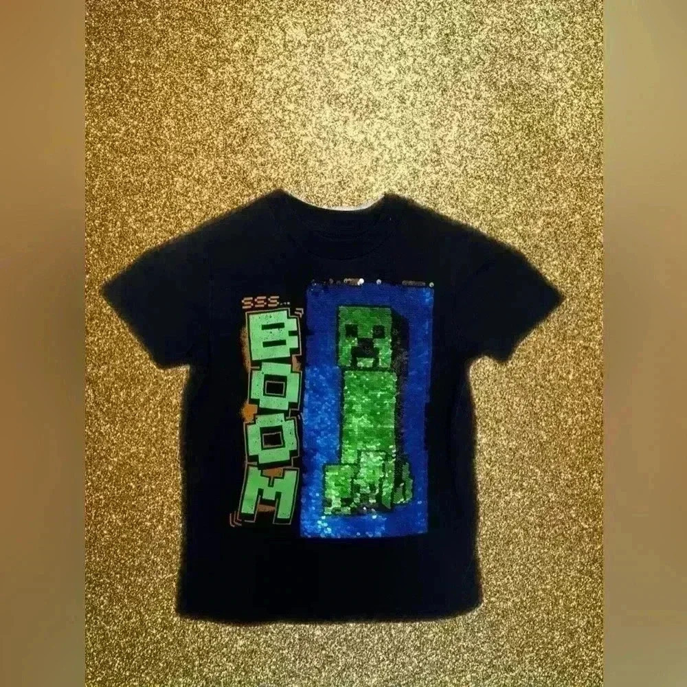 Minecraft T-Shirt Youth XS Black Good Sequin Creeper Boom Graphic Tee 0843